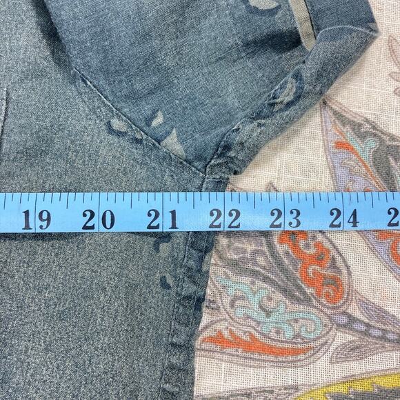 7 For All Mankind Linen Green Camouflage Style Short Sleeve Button Shirt M Camo - Picture 6 of 7